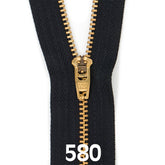 Broekrits metaal | goud fijn | 20 cm | YKK | 580 zwart Rits RITS - BROEK - GOLD - 4.5 - 20CM - 580 - BLACK